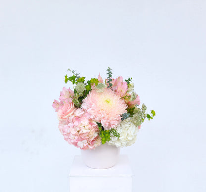 Pink Pastel Flower Arrangement on pedestal